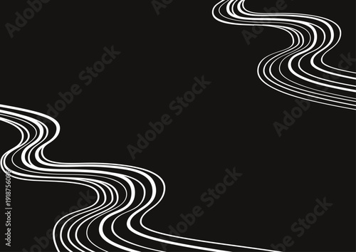 抽象的な曲線ラインの和風モダン背景デザイン　黒白