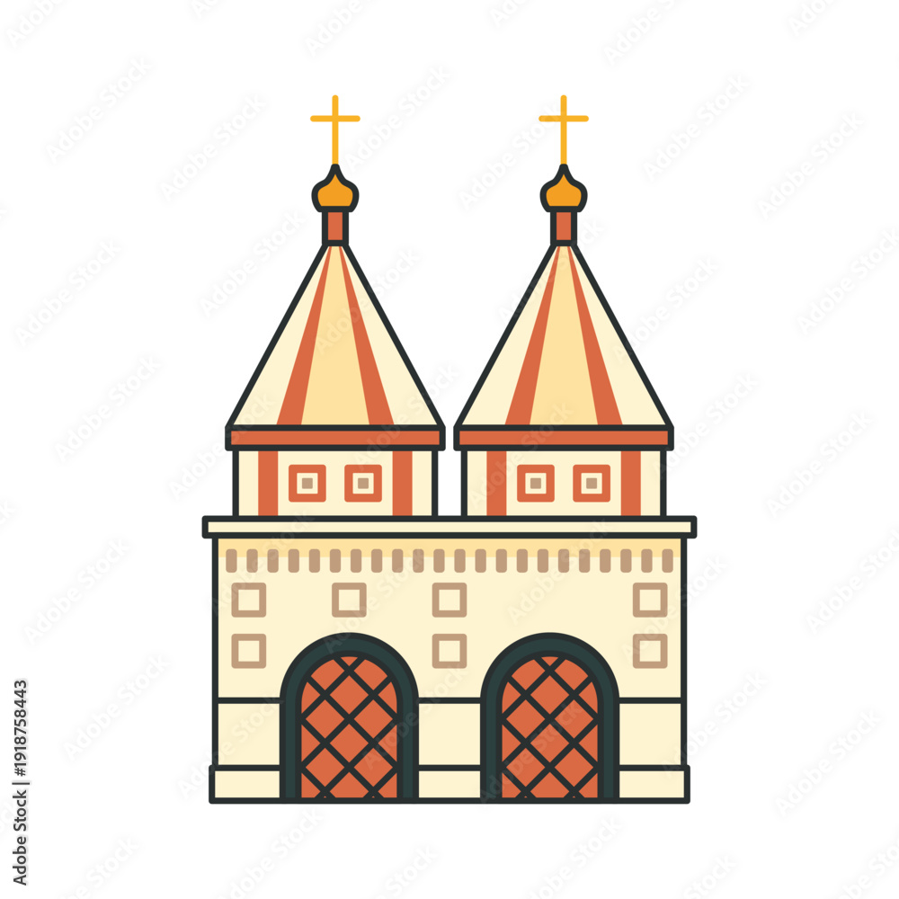 custom made wallpaper toronto digitalHistoric orthodox gate church with twin tent roofs and crosses. Illustration. Object isolated on white background.