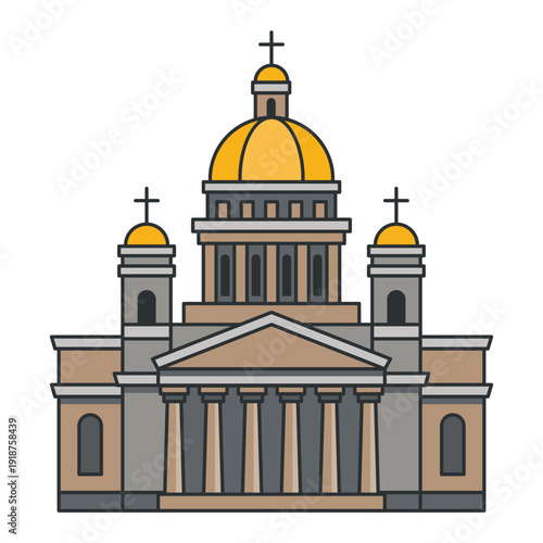Wallpaper Mural Historic orthodox cathedral with central dome and classical portico. Illustration. Object isolated on white background. Torontodigital.ca