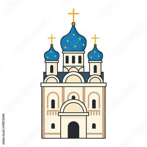 Wallpaper Mural Orthodox cathedral with blue domes and golden crosses. Illustration. Object isolated on white background. Torontodigital.ca