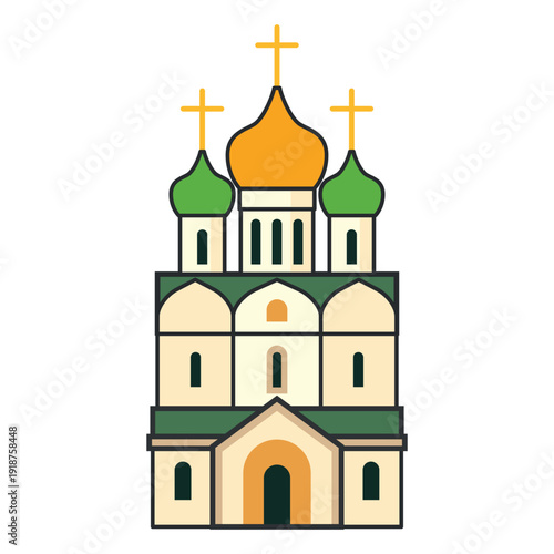 Wallpaper Mural Orthodox church with green and golden onion domes. Illustration. Object isolated on white background. Torontodigital.ca
