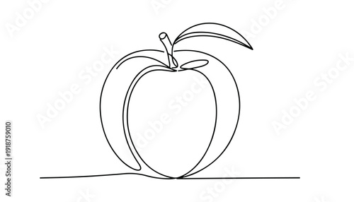 One continuous line illustration of an Peach fruits, isolated on white background.
