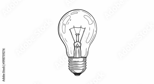 Classic Incandescent Light Bulb Sketch Illustration.