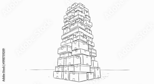 Tower of stacked cardboard boxes reaching high.