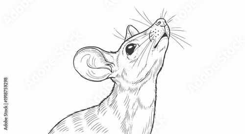 Detailed sketch of a curious mouse looking upwards.