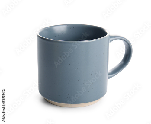 Grey ceramic mug on white b...