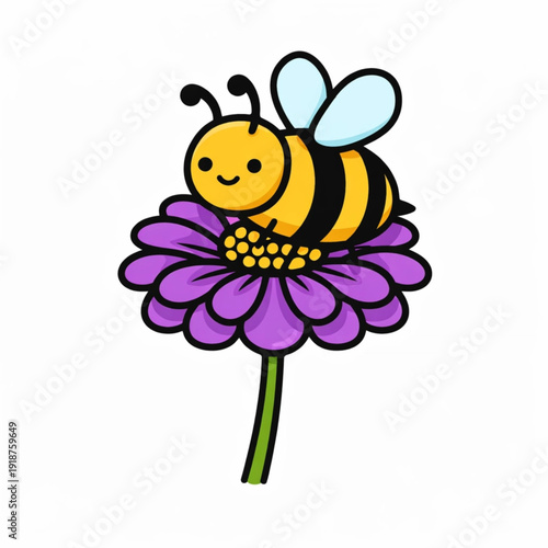 Nature illustration of a bee and wild flowers in spring meadow