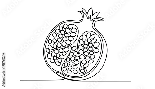 One continuous line illustration of an Pomegranate fruits, isolated on white background.
