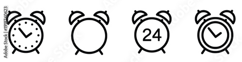 Collection of alarm clock icons representing time and wake-up calls