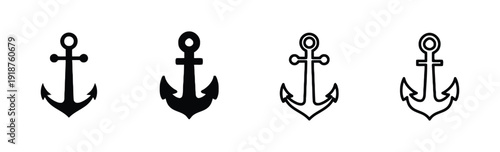 Collection of anchor icons in different styles for nautical and maritime themes