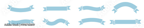 Collection of blue ribbon banners in various shapes and styles for design and decoration