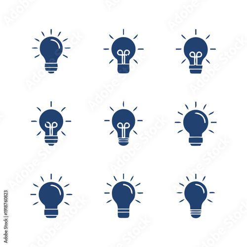 Collection of blue light bulb icons representing ideas and innovation