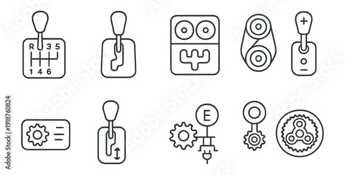 Collection of automotive transmission and engine component icons