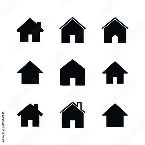 Collection of black house icons in various styles for real estate and dwelling concepts