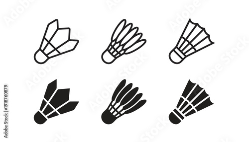 Collection of badminton shuttlecock icons, clean and solid graphics for sports and recreation