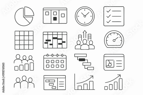 Collection of business and project management icons and symbols