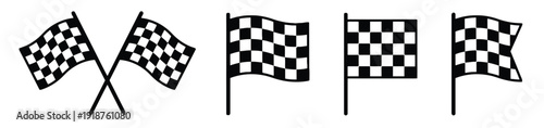 Collection of checkered racing flag icons in different styles for competition and speed
