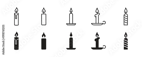 Collection of candle icons in various styles and states
