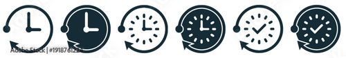 Collection of clock icons showing time passing, time management, and schedule visualization