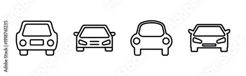 Collection of car icons from front view for automotive and driving themes illustration