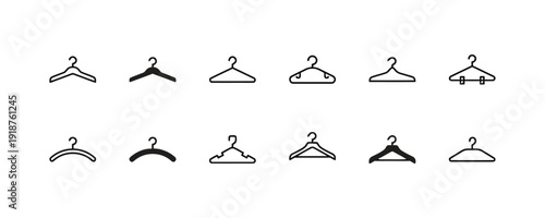 Collection of clothing hangers in various styles and solid fills