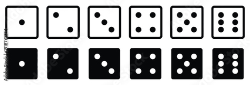 Collection of dice icons showing numbers from one to six in black and white
