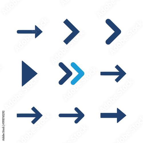 Collection of different arrow icons indicating direction movement and navigation