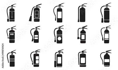 Collection of diverse fire extinguisher icons for safety and emergency themes