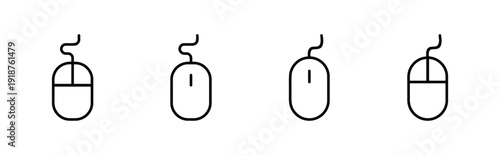 Collection of computer mouse icons with cords, representing technology and navigation