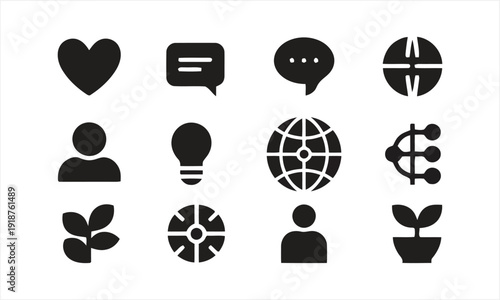 Collection of conceptual icons for digital applications and social media platforms