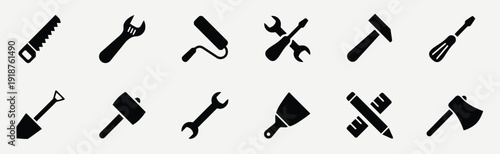 Collection of construction and repair tools icons flat set