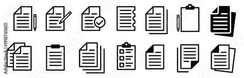 Collection of document icons representing various paper forms and office stationery
