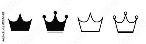 Collection of crown icons in filled and outline styles, representing royalty and power