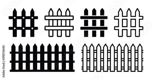 Collection of eight different fence designs for property boundaries and security