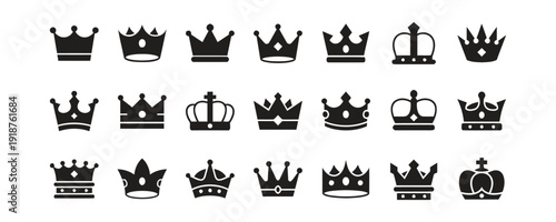 Collection of crown icons symbols representing royalty power and success