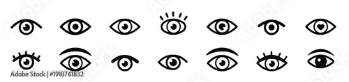 Collection of eye icons with different expressions and styles for vision and perception