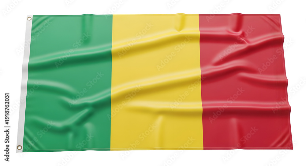 Obraz premium The flag of mali with green, yellow, and red vertical stripes, isolated on transparent background