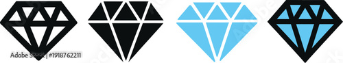 Diamond set icon, Diamond icon set in outline and solid styles, diamond style and silhouette.