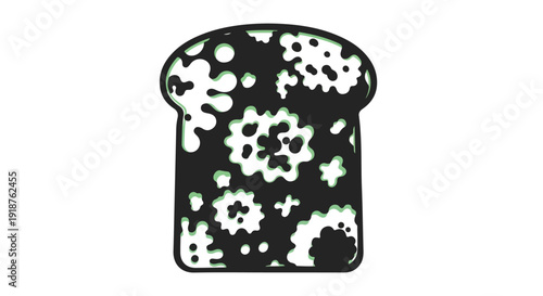 Close-up of mold on bread with white and green fungal growth on a black background.