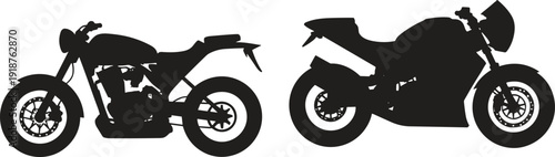 Sport motorcycle silhouette set, racing and street bikes side view, modern motorbike collection, isolated black vector illustration for transport design