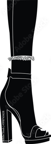 silhouette of a lady's foot wearing an ankle strap high heel shoe side view vector illustration.