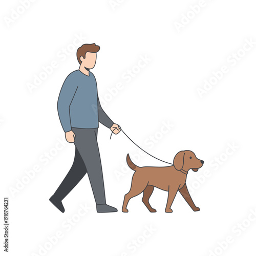 Man walking a brown dog on a leash outdoors, enjoying a pet-friendly lifestyle
