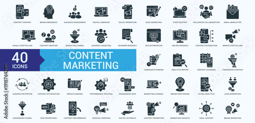 Content Marketing Icon Pack Illustration Vector Glyph Style
