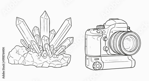 Crystals and Camera Illustration Side by Side.