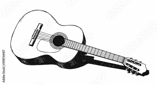 Acoustic Guitar Illustration with Detailed Strings.