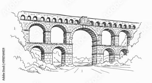 Ancient Roman Aqueduct with Multiple Arches.