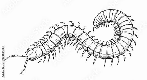 Centipede Illustration with Many Legs Detailed Drawing.