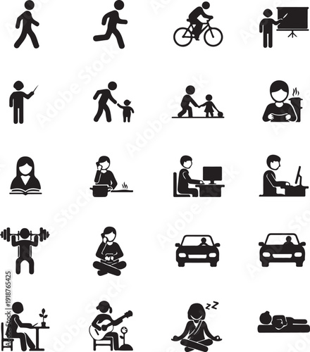 Various daily activities and occupations icons