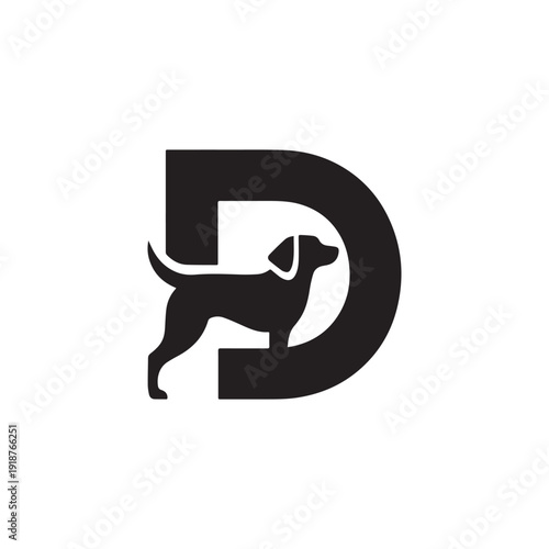 Modern Minimalist Black and White Letter D Dog Silhouette Vector Logo Design.