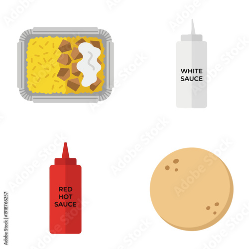 Halal Cart Chicken Over Rice Street Food Icon Set